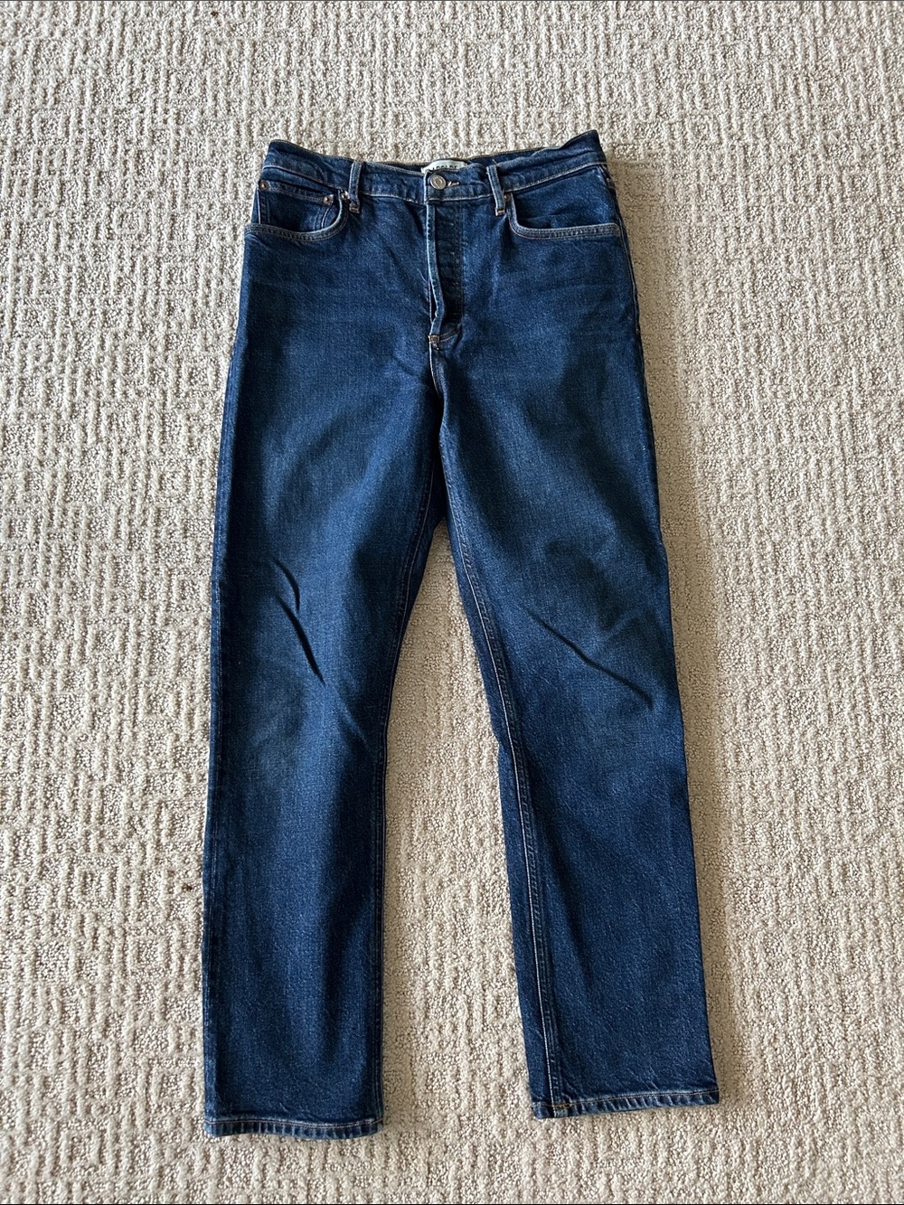 Classic Dark Blue Agolde Riley Straight Leg Jeans